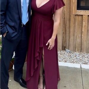 Azazie Burgundy High Low Dress